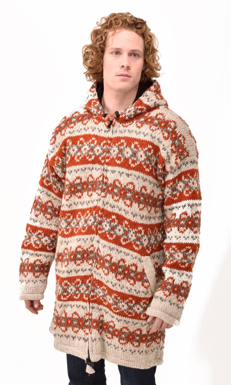 Handgestrickte Merinowolle Nordic Cardigan Polar Fleece Gefütterter Hoodie von ThreeCranesGallery