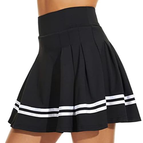 ThreeH Damen Falten Tennis Golf Röcke Built-in Shorts Aktive Sportliche Übung Sport Workout Kleidung High-Waisted Skorts mit 2 Taschen Schwarz von ThreeH