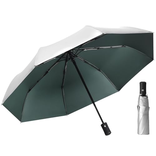 ThreeH Faltbarer Regenschirm Sonnenschutz UPF 50+ Kompakter Reise-Regenschirm Verstärkter Fiberglasrahmen mit Silberbeschichtung UV-Blocker,Grün von ThreeH