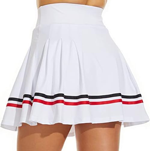 ThreeH Frauen Hohe Taille Falten Tennisrock Shorts mit integriertem Futter Mädchen Schuluniformen Running Yoga Golf Röcke mit Taschen Weiß von ThreeH