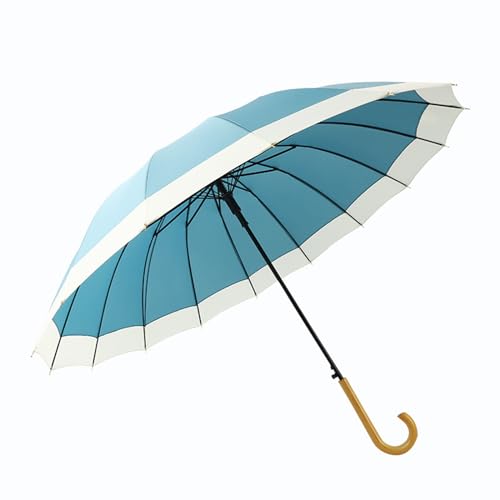 ThreeH Großer Stock Regenschirm 48 Zoll mit Holz Haken Griff automatisch geöffnet für Männer und Frauen Starke 16 Rippen Windproof Regenschirme für Regen,Blau von ThreeH