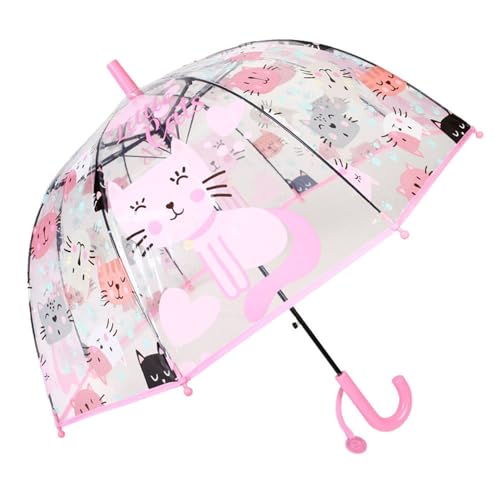 ThreeH Kinder Regenschirm Clear Bubble Automatisch geöffnet Niedliche Katze Cartoon Kuppel Baldachin für Mädchen im Alter von 3-8 Jahren,Rosa von ThreeH