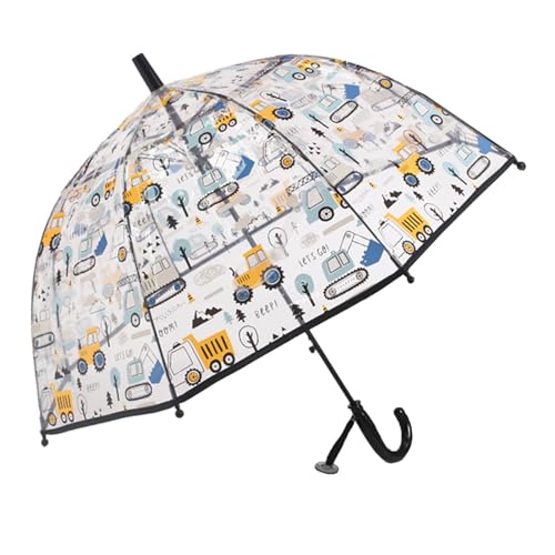 ThreeH Kinder Regenschirm Klarer Transparenter Regenschirm mit leicht zu Greifendem Gebogenem Griff Kuppelregenschirm Automatisch öffnen Regenschirm Schwarz von ThreeH