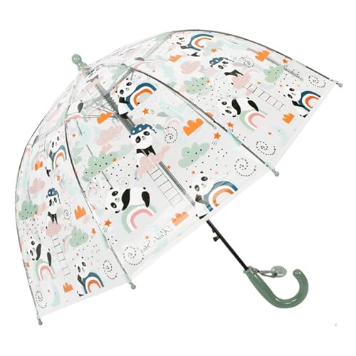 ThreeH Kinder Regenschirm mit Luftblase mit leicht zu greifendem Griff Bezaubernde Panda-Muster 8 Rippen aus Glasfasern Kuppelschirm,Grün von ThreeH