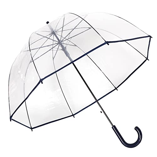 ThreeH Klarer Kuppel-Regenschirm Winddichtes leichtes transparentes Design Automatisch geöffneter Stock-Regenschirm für Hochzeiten, Schwarz von ThreeH