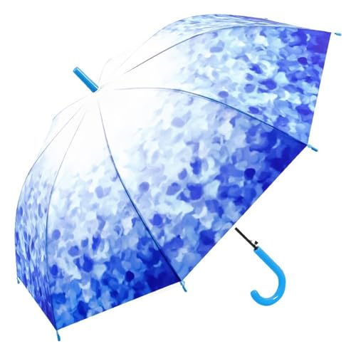 ThreeH Lange Griff Kunststoff Regenschirm mit Farbverlauf Winddicht Wasserdicht Regenschutz für Frauen Männer Blau bis Weiß Fade von ThreeH