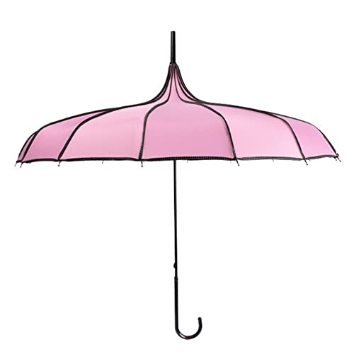 ThreeH Langer Pagodenschirm Vintage Brautsonnenschirm für Damen Mädchen Winddicht 16 Rippen Leder Hakengriff Regenschirm, Rosa von ThreeH