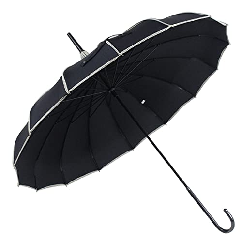 ThreeH Pagode Regenschirm Vintage Braut Sonnenschirm Winddicht 16 Rippen Leder Hakengriff Regen Sonnenschirm, Schwarz von ThreeH