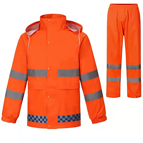 ThreeH Regenanzüge Klassische Regenkleidung Wasserdichte Regenmäntel mit Kapuze Regenbekleidung Angeln Regenjacke und Regenhose Orange von ThreeH