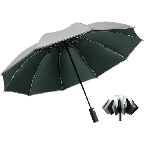 ThreeH Reise-Sonnenschirm Automatisch öffnen und schließen Faltbarer winddichter Regenschirm Silberne Beschichtung UPF 50+ Fiberglas-Rippen,Grün von ThreeH