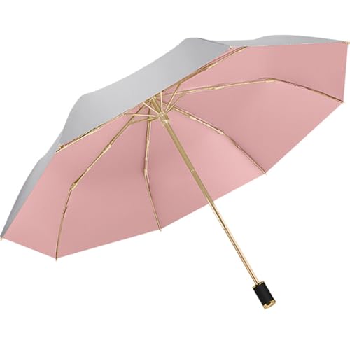ThreeH Sonnenschutz-Regenschirm Tragbarer faltbarer kompakter Regenschirm für Frauen Silberne Beschichtung 8 Rippen hochdichtes Pongee Tuch,Rosa von ThreeH
