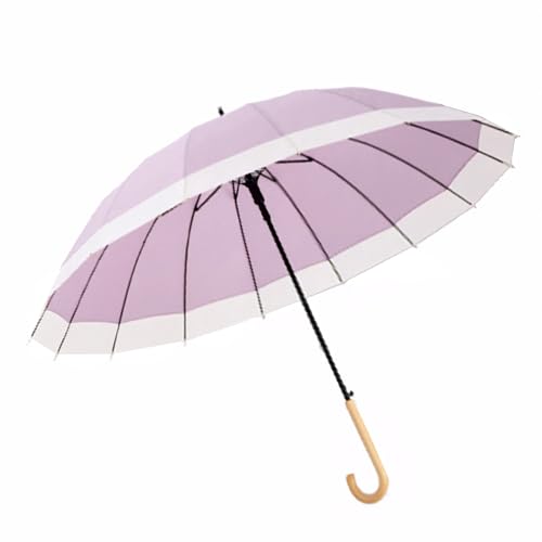 ThreeH Stock Regenschirm Winddicht Holzgriff Automatisch Offen Stark 16 Rippen für Erwachsene Männer Frauen 48 Zoll Schirmdach,Lila von ThreeH