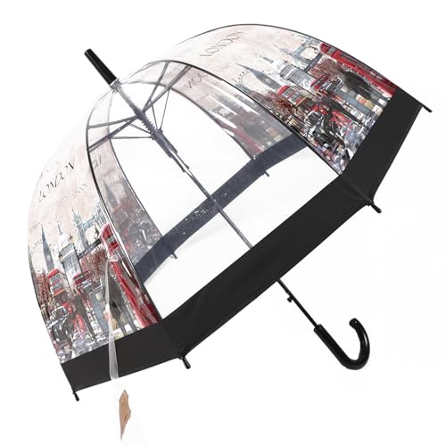 ThreeH Stockschirm Windfester Kuppelschirm mit British Street View Transparenter Regenschirm für Spaziergänge Sicherheit Auto Open Design Einfach zu bedienen von ThreeH
