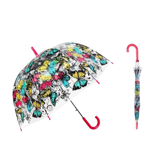 ThreeH Transparenter Damen-Regenschirm Winddichtes Kuppeldach Romantisch Eleganter Regenschirm Automatisch Offen,Rot von ThreeH