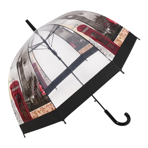 ThreeH Transparenter Kuppelschirm mit Londoner Gebäude Windbeständiger Regenschirm Auto Open Transparenter Regenschirm mit leicht zu greifendem Griff von ThreeH