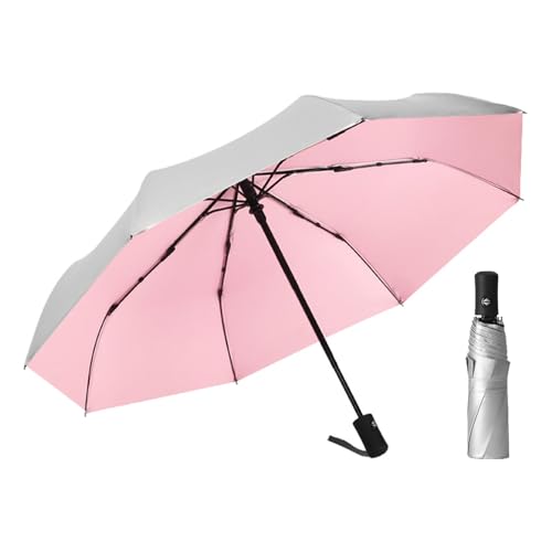 ThreeH UV Regenschirm Sonnenschutz UPF 50+ Automatisch Öffnen Schließen Reise Kompakt Regenschirm Fiberglas Rahmen Silber Beschichtung Schicht,Rosa von ThreeH