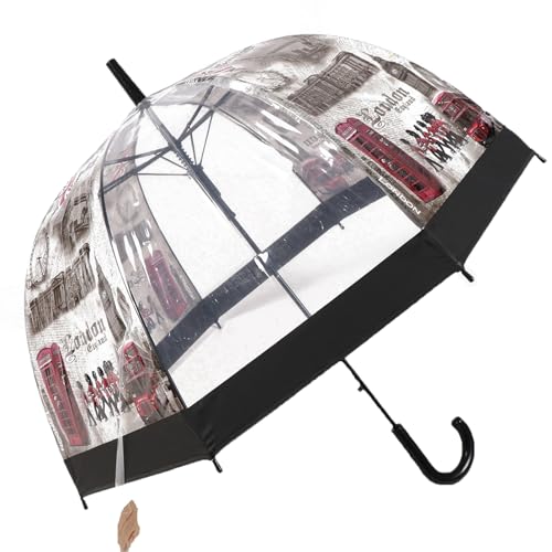 ThreeH Winddichter transparenter Regenschirm Transparent mit Öffnungsautomatik Kuppelschirm mit griffigem Griff Langlebiger Fiberglasrahmen Wind- und regenbeständig von ThreeH