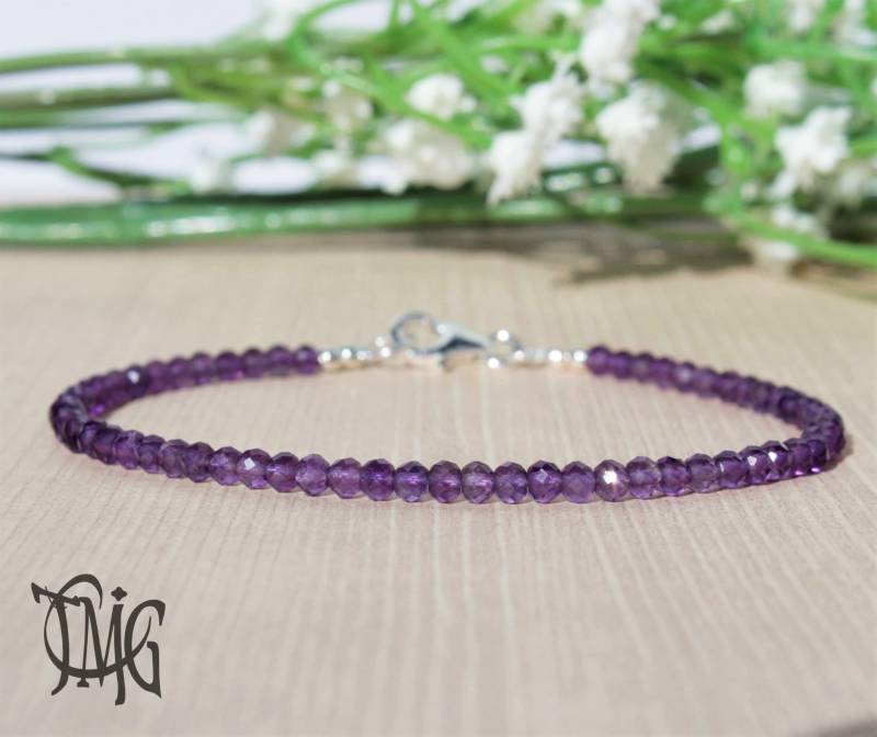 Amethyst Armband, Februar Birthstone, Alle Amethyst, Edelstein Perlen Sterling Silber, Lila Armband von ThreeMagicGenies