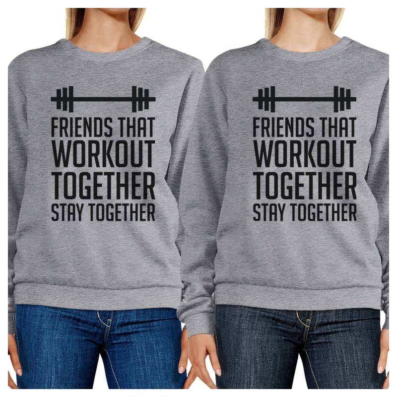 Arbeiten | Freunde Die Zusammen Workout Bff Grafik Heather Grey Sweatshirts Set [Fss043He] von ThreeSixFiveDesign