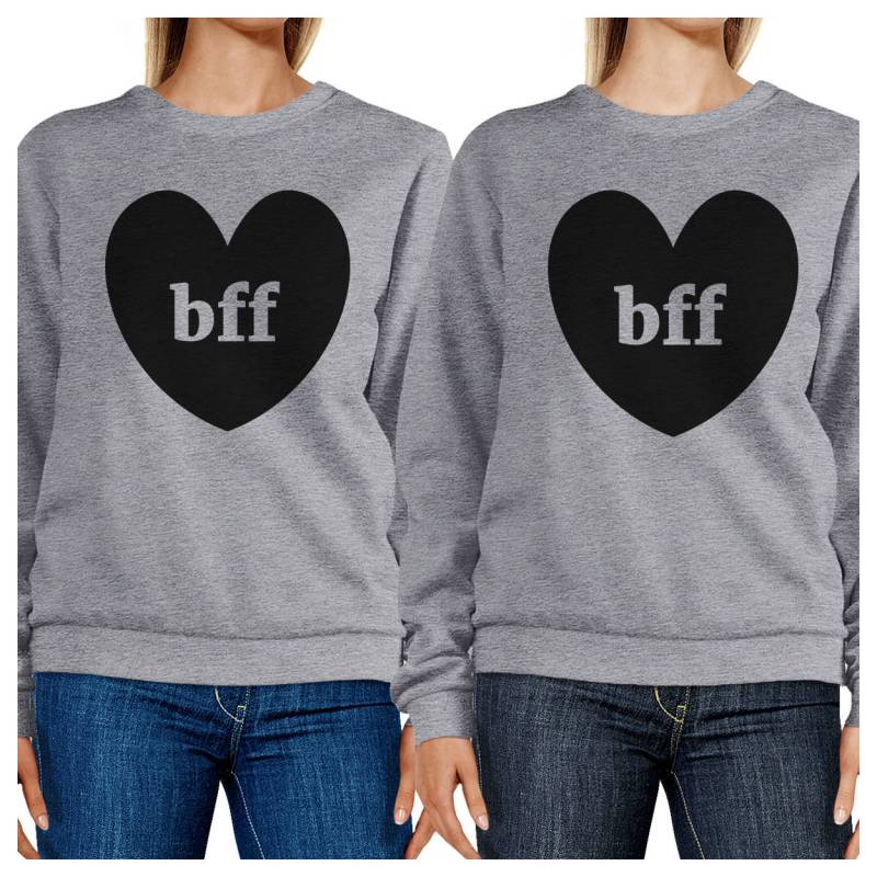 Bff Hearts Graphic Heather Grey Sweatshirts Set [Fss040He] von ThreeSixFiveDesign