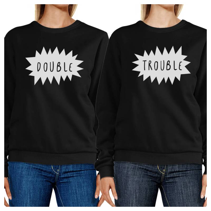 Double Trouble Graphic Schwarz Sweatshirts Set [Fss038Bk] von ThreeSixFiveDesign