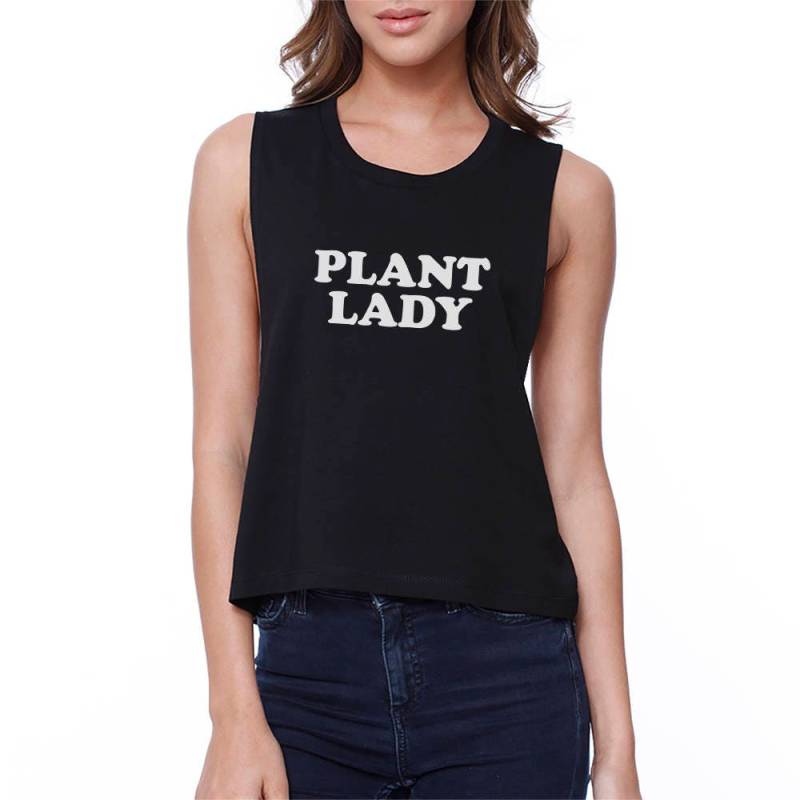 Erden Tag | Plant Lady Schwarz Ärmellos Einfach Niedlich Trendig Grafik Croptop | Jcr121Bk von ThreeSixFiveDesign