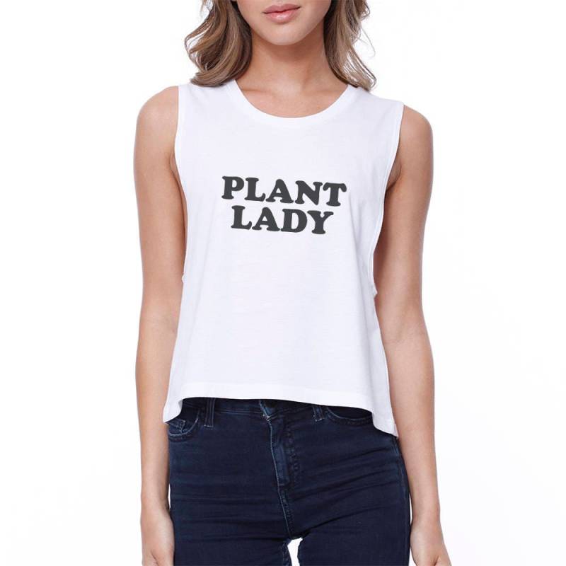 Erden Tag | Plant Lady Weiß Ärmellos Einfach Niedlich Trendig Grafik Croptop | Jcr121Wt von ThreeSixFiveDesign