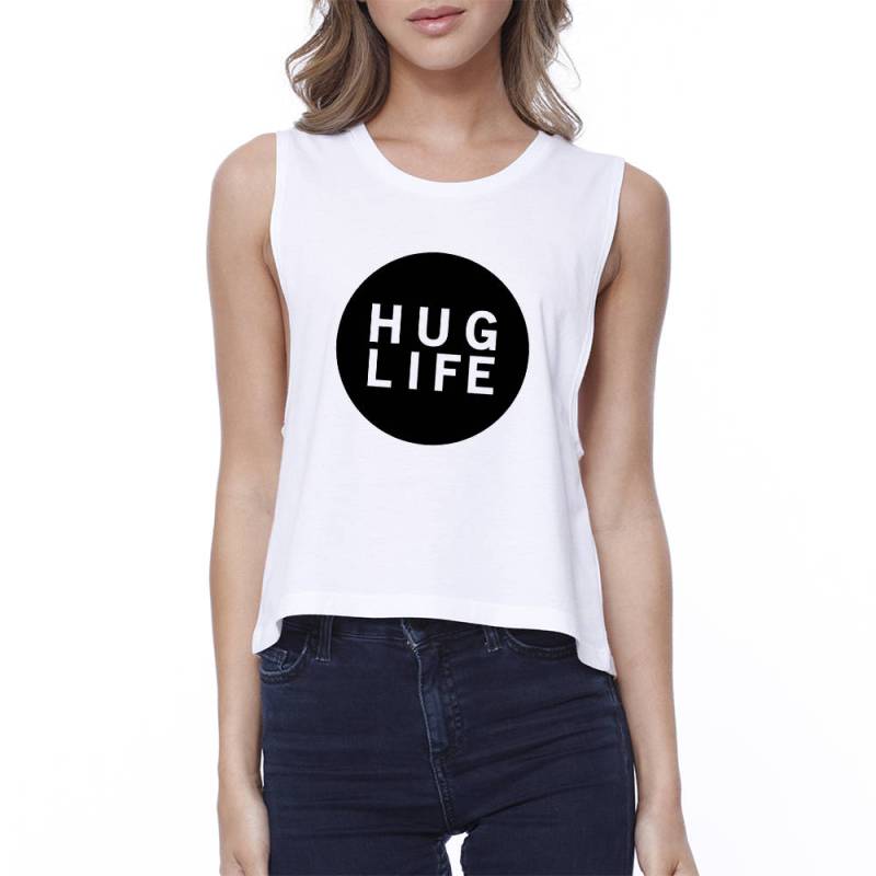 Hug Life Schwarzes Ärmelloses Witziges Niedliches Work-Out-Crop-Top | Jcr099Wt von ThreeSixFiveDesign