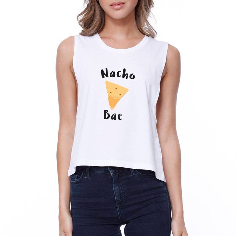 Humor | Nacho Bae Weiß Ärmelloses Witziges Crop Top | Jcr105At von ThreeSixFiveDesign