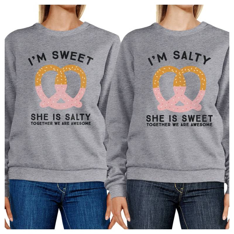 Ich Bin Süß/Salzig Bff Grafik Heather Grau Sweatshirts Set [Fss046He] von ThreeSixFiveDesign