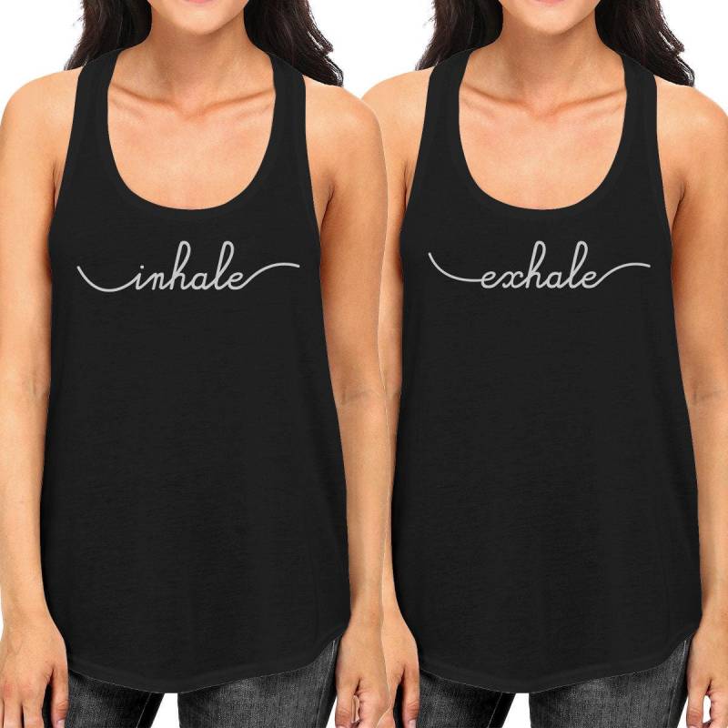 Inhale & Exhale Friendship Schwarz Passende Tank Tops Cute Bff Racerback Tanks | Ftt019 von ThreeSixFiveDesign