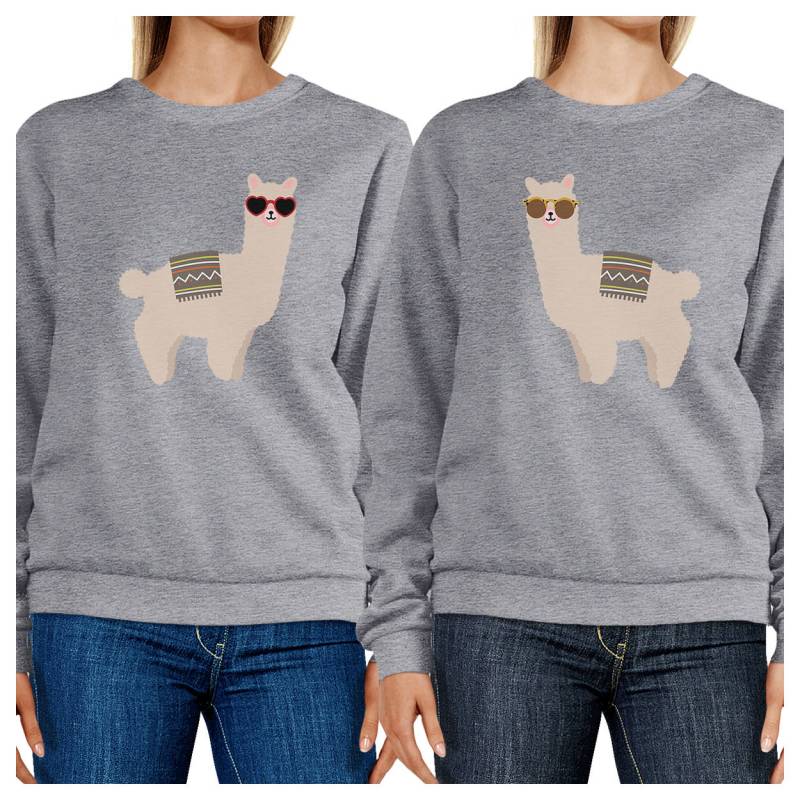Lama Mit Sonnenbrille Grafik Heather Grau Sweatshirts Set [Fss049He] von ThreeSixFiveDesign