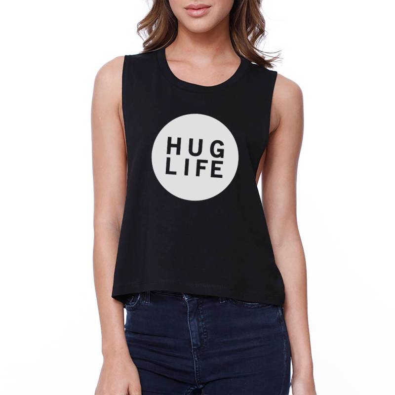 Mädchen | Hug Life Schwarzes Ärmelloses Witziges Niedliches Work Out Crop Top | Jcr099Bk von ThreeSixFiveDesign