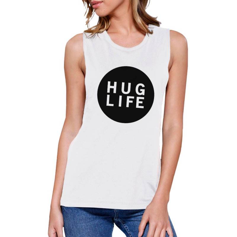 Mädchen | Hug Life Weiß Ärmellos Einfach Trendig Süß Grafik Muskeltop | Jms093At von ThreeSixFiveDesign
