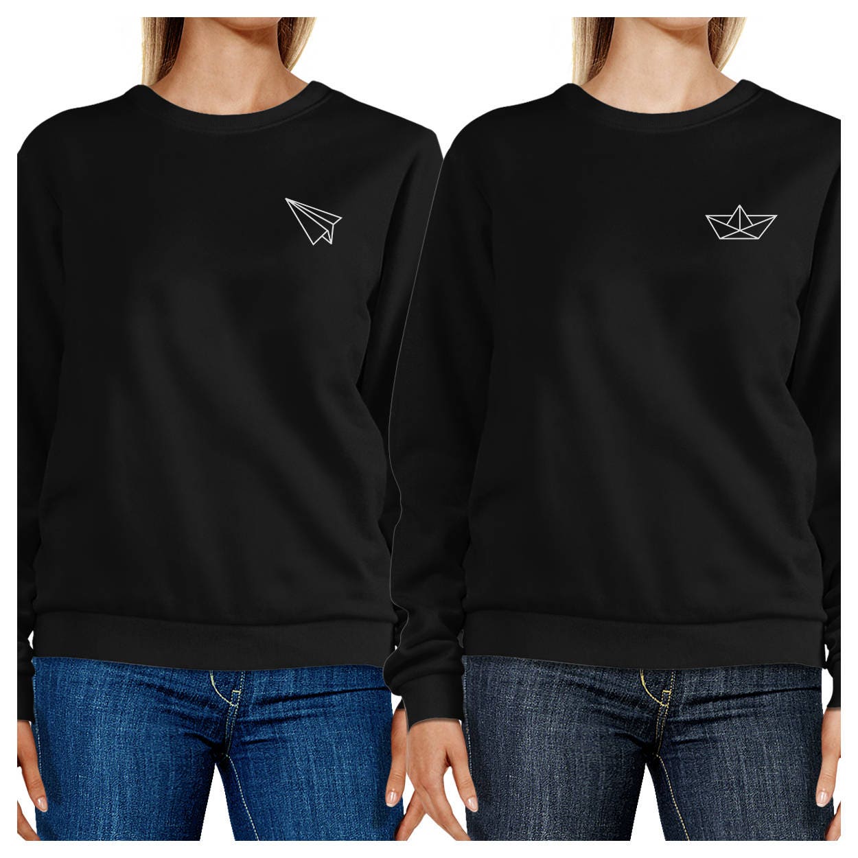 Origami Flugzeug Und Boot Grafik Schwarz Sweatshirts Set [Fss036Bk] von ThreeSixFiveDesign
