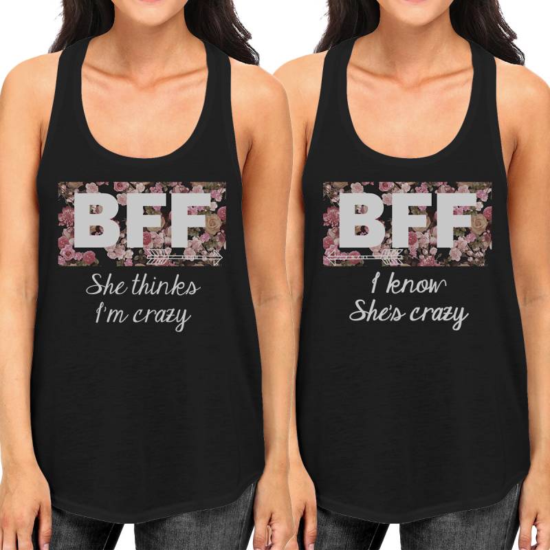 Süße Bester Freund Tank Tops - Crazy Bff Floral Print Passende Tanks | Ftt012 von ThreeSixFiveDesign