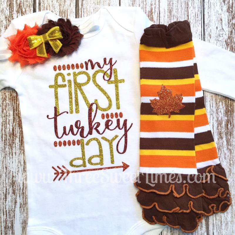 Baby Mädchen Danksagungs Outfit Mein Erster Truthahn 1St Herbst Personalisierte Neugeborenen Fall Stulpen Tutu Pumphose Orange Gelb Braun von ThreeSweetLimes