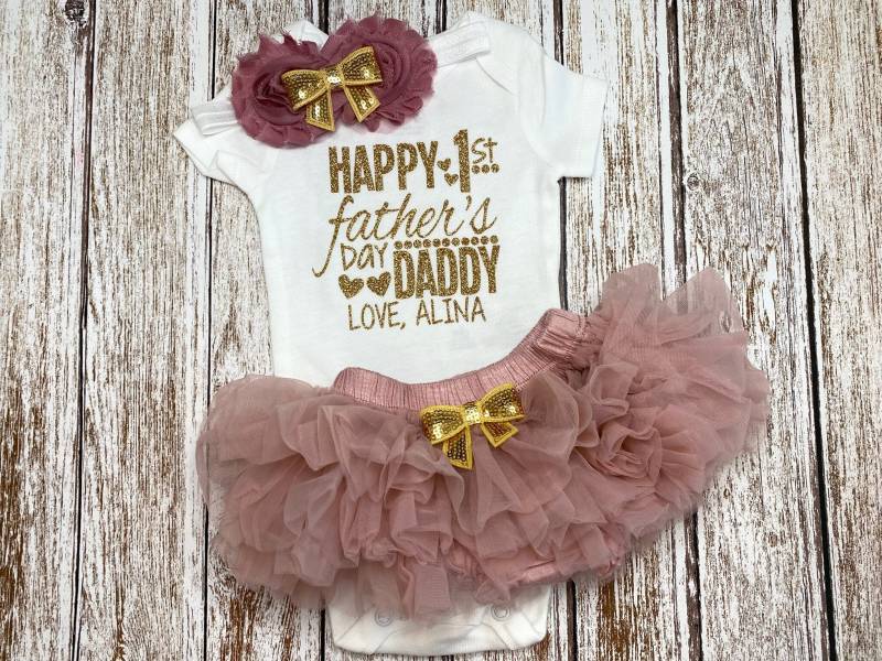 Baby Mädchen Der Erste Vatertag Outfit | Der Alles Gute Zum Ersten Papa Papas Body Rose Gold Glitter 1st Daddys Day von ThreeSweetLimes