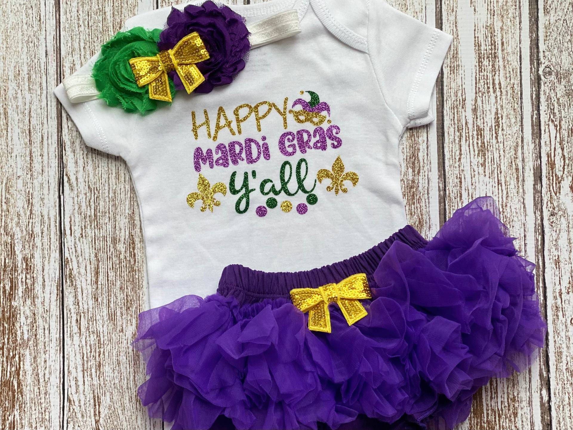 Baby Mädchen Outfit Karneval Geschenk Neugeborene Bodysuit Kleinkind Shirt Lila Glitzer Set Opt Tutu Pumphose Stirnband von ThreeSweetLimes