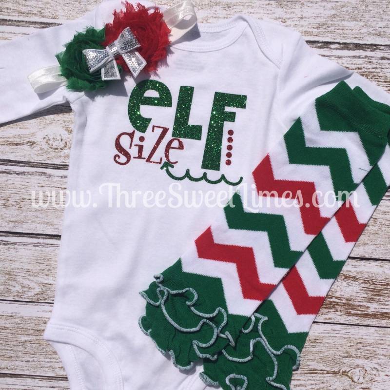 Baby Mädchen Weihnachts Outfit | Elfengröße Kleinkind Babys Erste Weihnachten Beinwärmer Stirnband Rot Grün Urlaub Set von ThreeSweetLimes