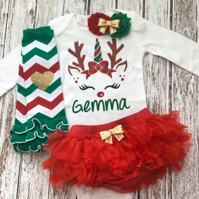 Einhorn Rentier Personalisierte Weihnachten Baby Outfit | Mein Erstes Babys 1.weihnachts Mädchen von ThreeSweetLimes