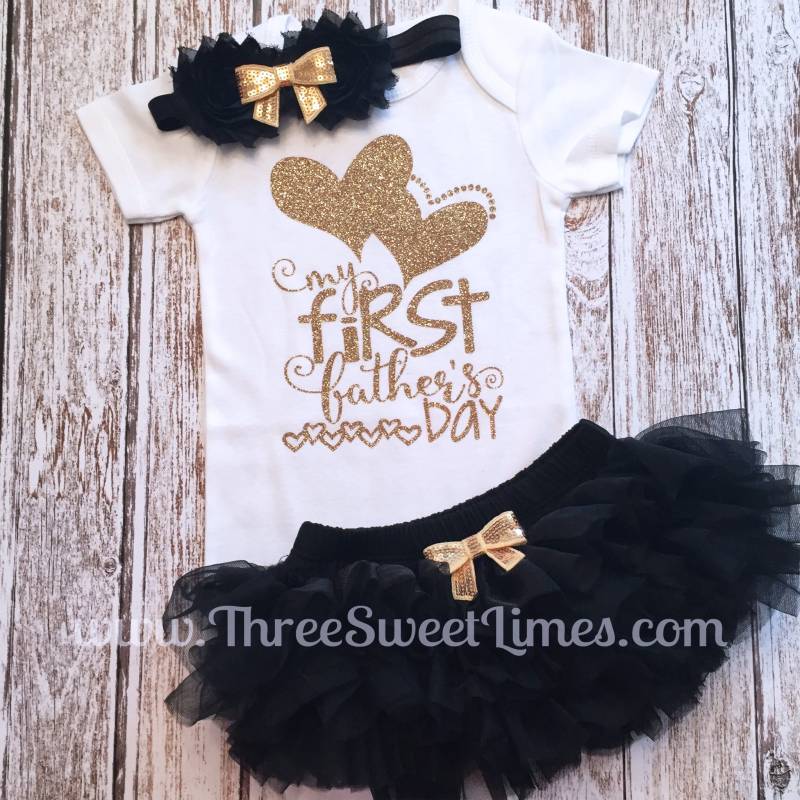Mein Erster Vatertag-Baby-Kleidung | Papas Mädchen Outfit Body Schwarz Gold Glitzer Prinzessin Stövchen Tutu Bloomer Set von ThreeSweetLimes