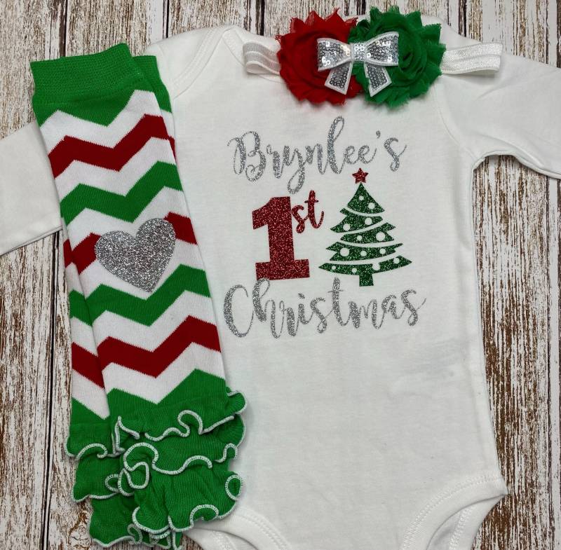 Personalisiertes Erstes Weihnachten Baby Outfit | Mein Babys 1. Mädchen Geschenk Neugeborenen Set Tutu von ThreeSweetLimes