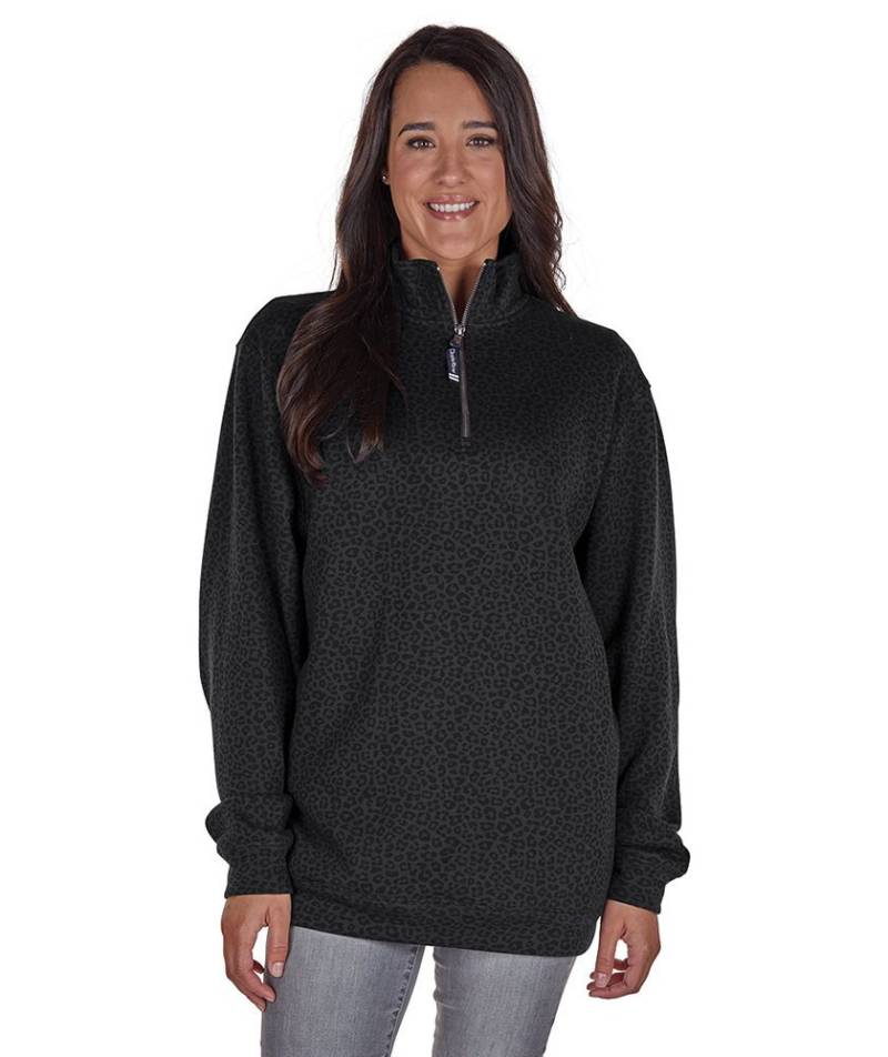 Charles River Black Leopard Print Viertel Zip Sweatshirt/Pullover, Damen Sweatshirt, Quarter von ThreeThreadsSC