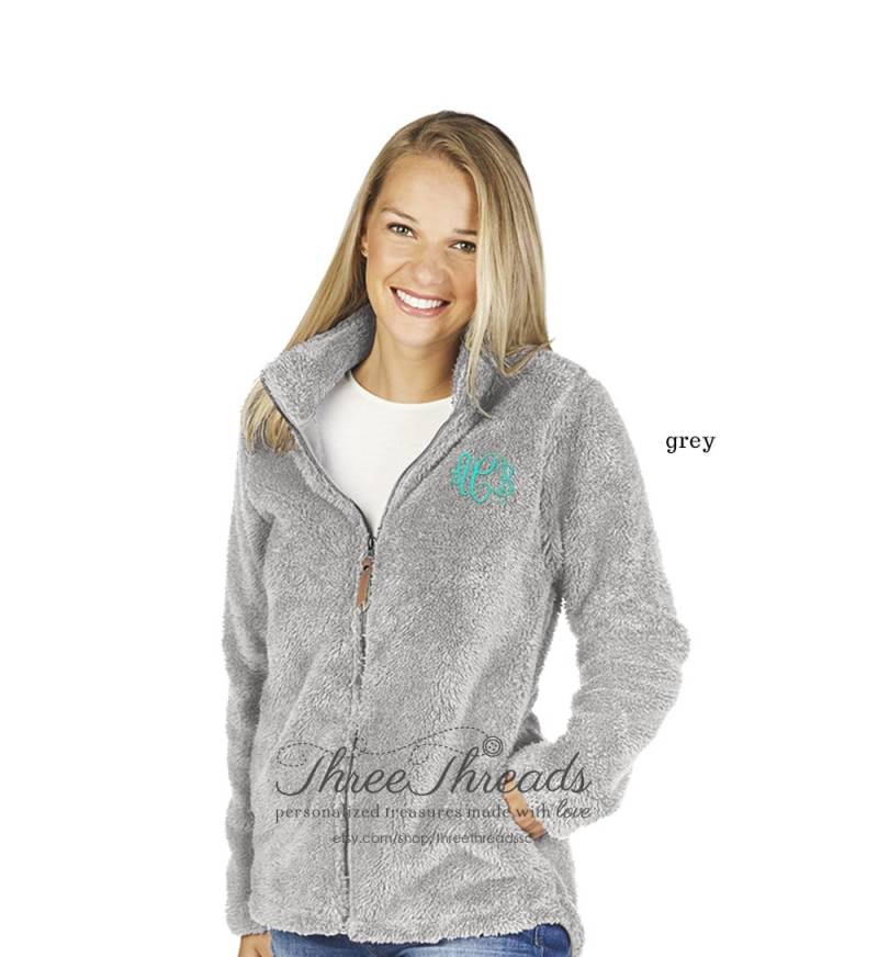 Mit Monogramm Charles River Sherpa Full-Zip-Jacke, Damenjacke, Navy Sherpa-Jacke, Graue Navy-Jacke, Jacke von ThreeThreadsSC