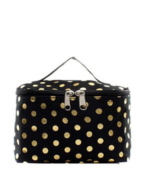 Monogrammiert/Personalisierte Schwarz Mit Gold Polka Dots Kosmetiktasche, Brautjungfern Geschenk, Frauen Geschenk von ThreeThreadsSC