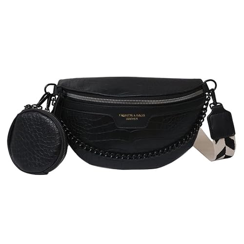 Threegoat Bauchtasche Damen Stylisch Brusttasche Crossbody Bag Damen Breiter Gurt Veganes Leder, Damen Handtasche Damen UmhäNgetasche Moderne Taschen, Schultertaschen Set 2-Teilig (C-Schwarz) von Threegoat