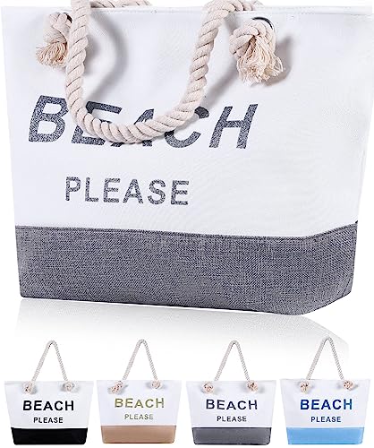 Strandtasche Damen-Strandtasche Groß mit Reißverschluss, Vielseitiger Damen Shopper Badetasche Saunatasche Reisetasche Tote Bag für Strand Reisen Einkaufen Sport u.Arbeit von Threegoat