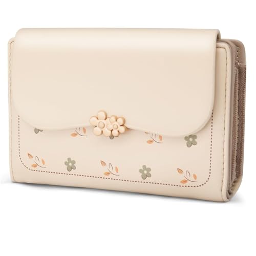 Threegoat Geldbörse Klein Damen PU Leder Geldbeutel Damen Klein und im Kurzformat Portemonnaie Damen Viele Fächer, Portmonee Damen mit 10 Kartenfächer und Zipper Münzfach Brieftasche (Beige) von Threegoat