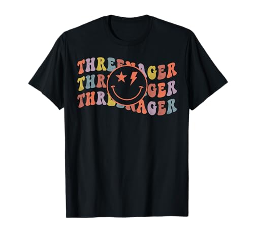 Threeager Happy Birthday I Am Three, Retro-Design für Jungen und Mädchen, groovy T-Shirt von Threenager Happy Birthday I Am Three Retro Groovy